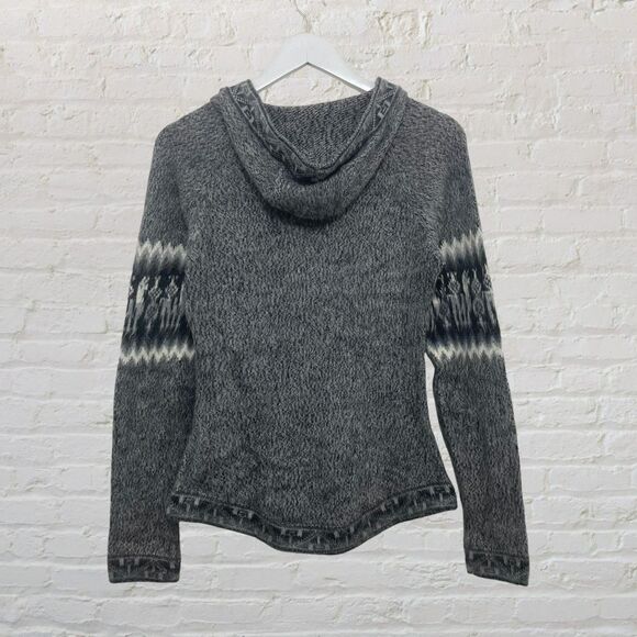 Alpaca Fina Hoodie Size S 100% Alpaca Handknit Peru Gray Tribal Pattern - Picture 3 of 16